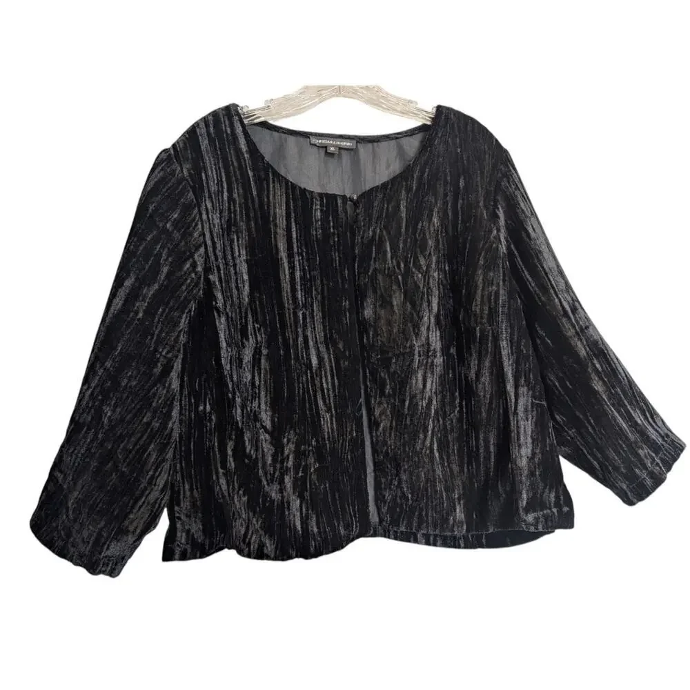 Chris McLaughlin Black Crushed Velvet Open Front Bolero Jacket Women's XL
